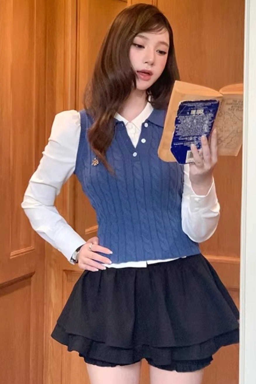 Black Puffy Bud Skirt Set