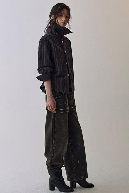 Striped Color-Blocking Shirt Set-Up