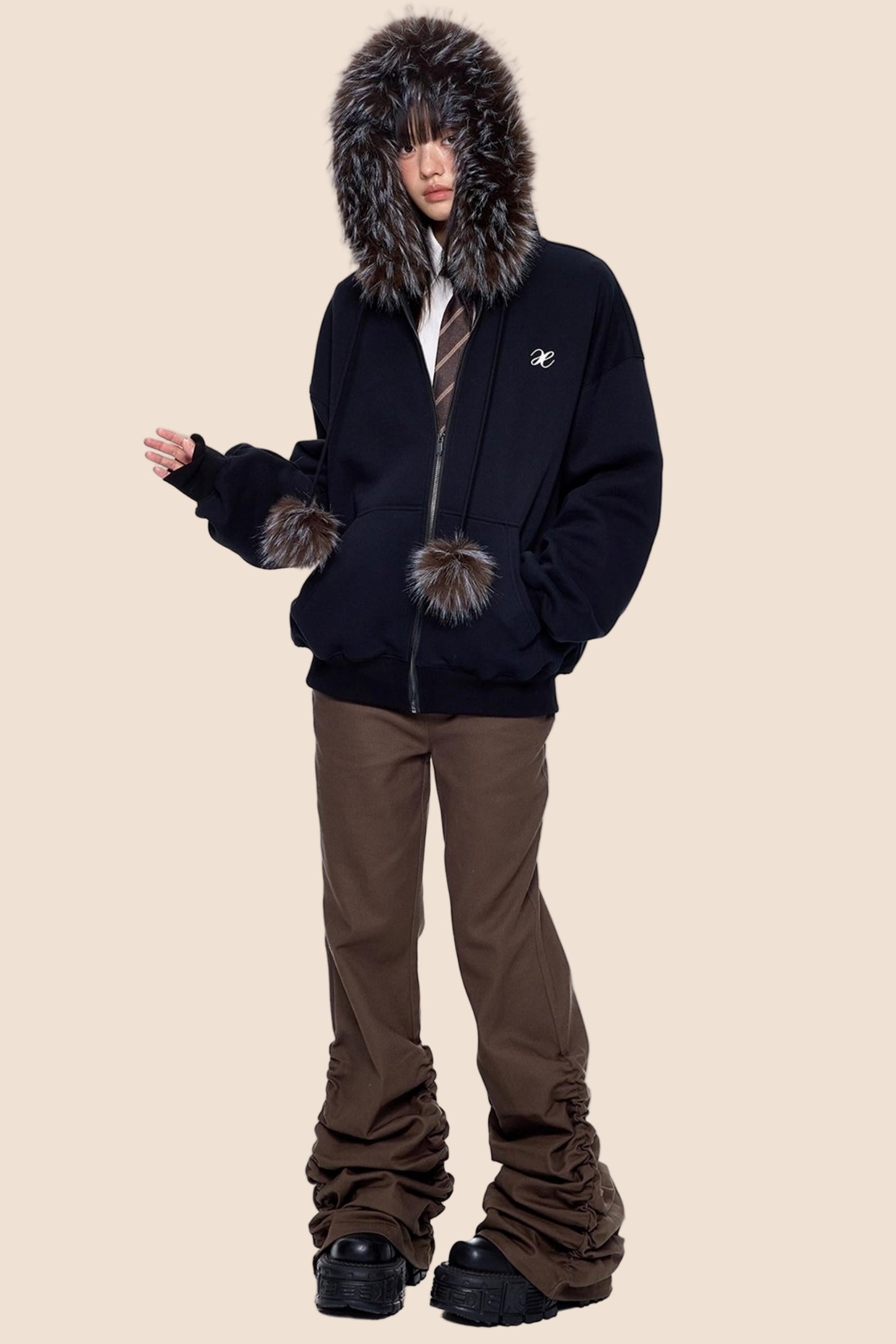 Hooded Embroidered Fleece Cardigan