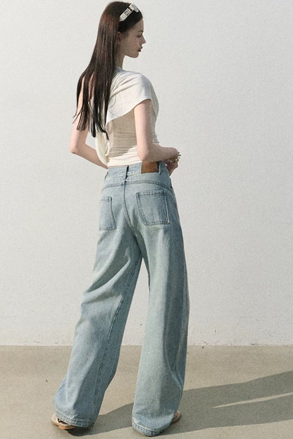 Pantaloni vintage in cotone effetto consumato a gamba larga