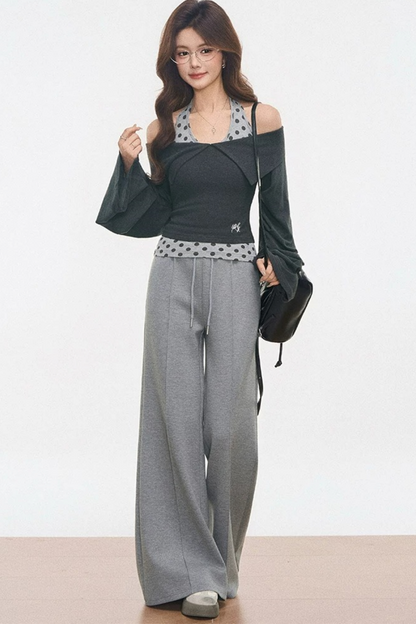 Polka Dot Off-Shoulder Knit Set-Up