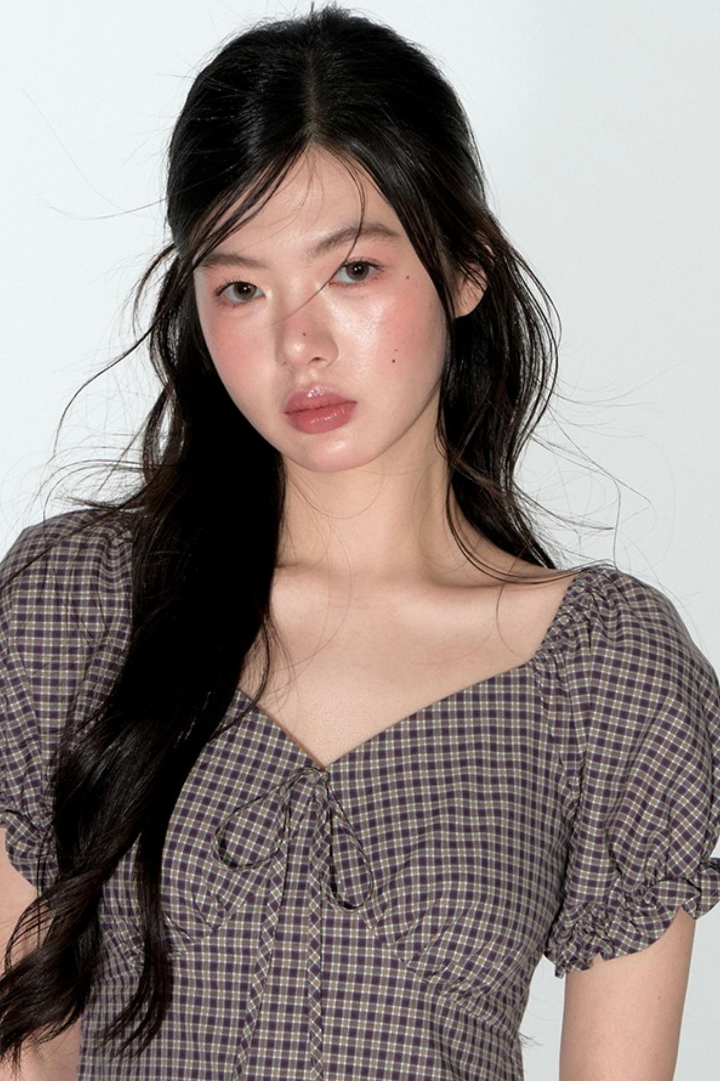 Nap Check Beveled V-Neck Cinched Waist Dress