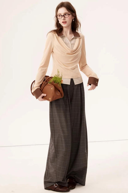 Retro Plaid Curved Pants