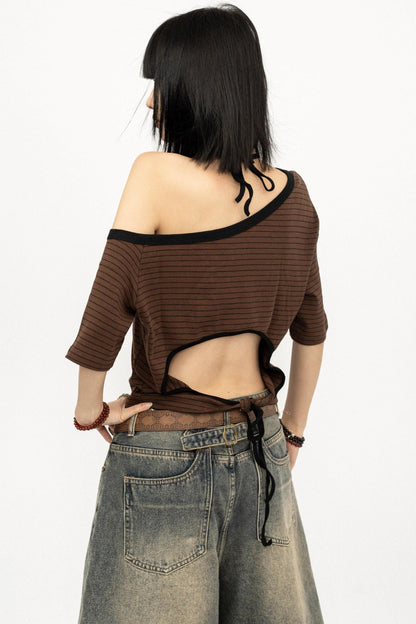 Top a righe color-block con spalle scoperte
