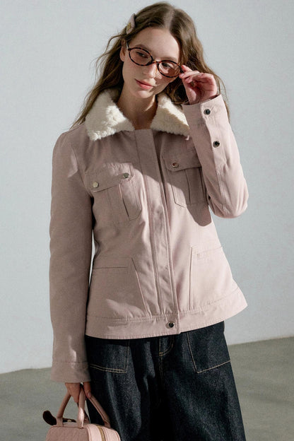 Lapel Pink Cotton Jacket