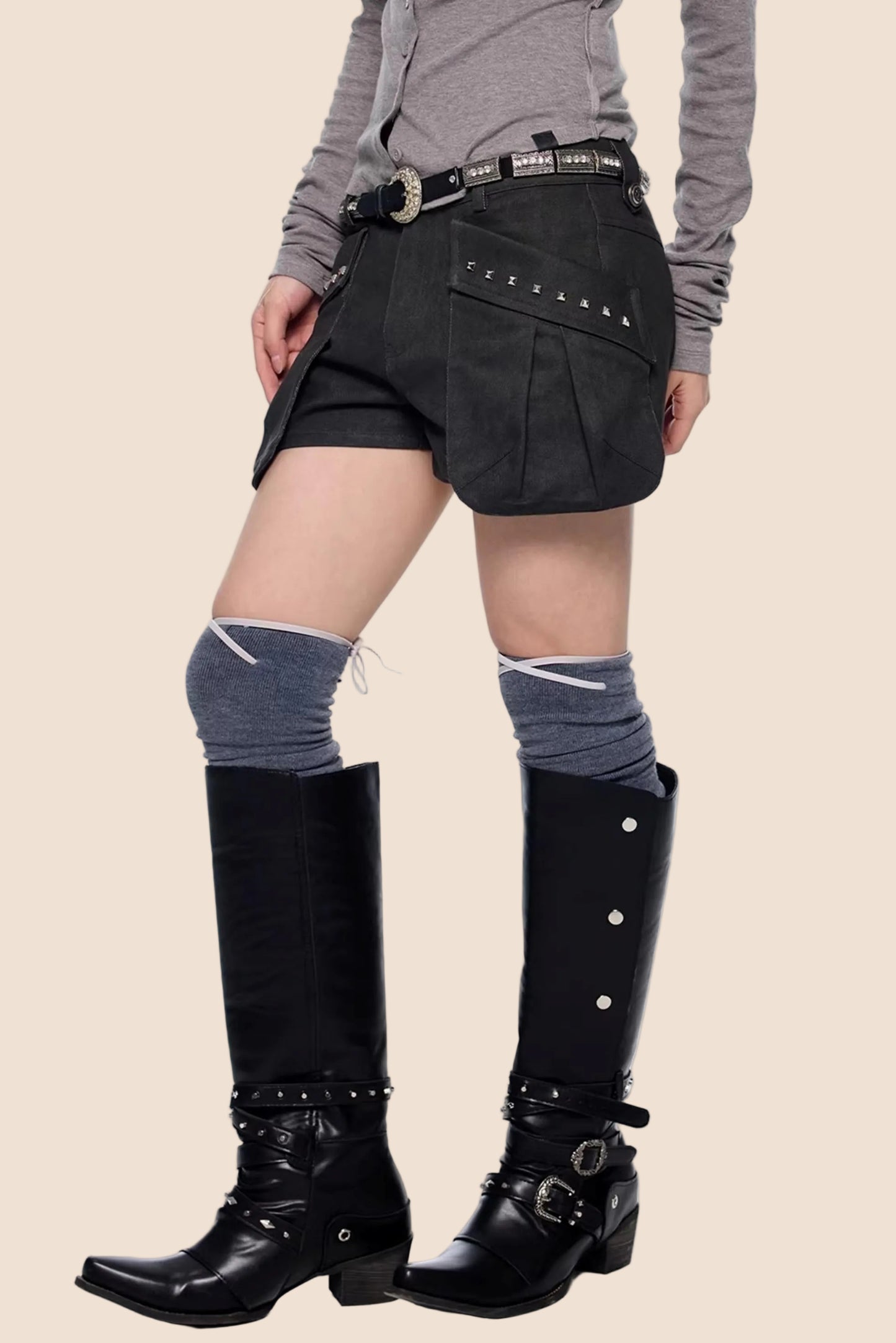 Rivet Pleated A-Line Shorts