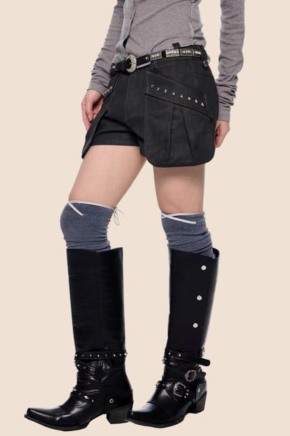 Rivet Pleated A-Line Shorts