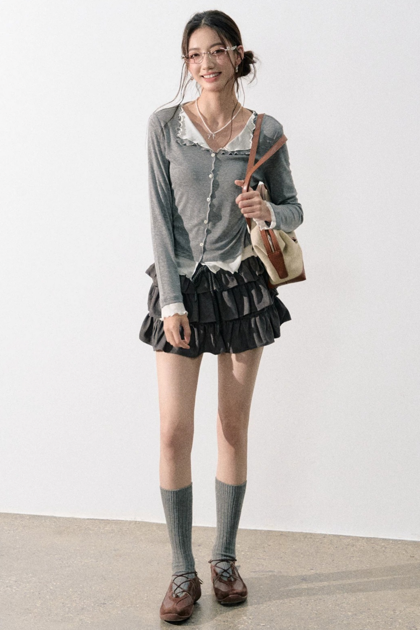 Miu-Style Collared Knit Sweater