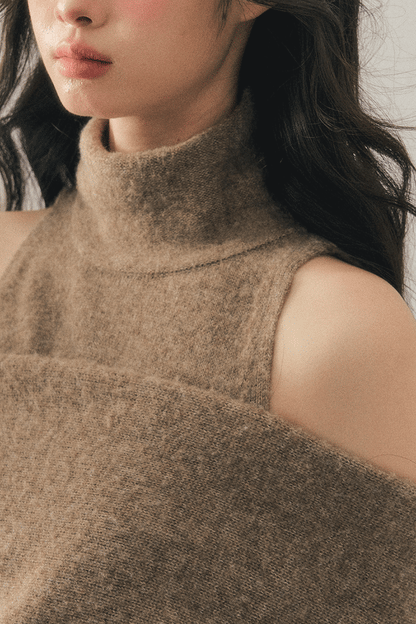 High-Neck Off-Shoulder Knit Sweater Set