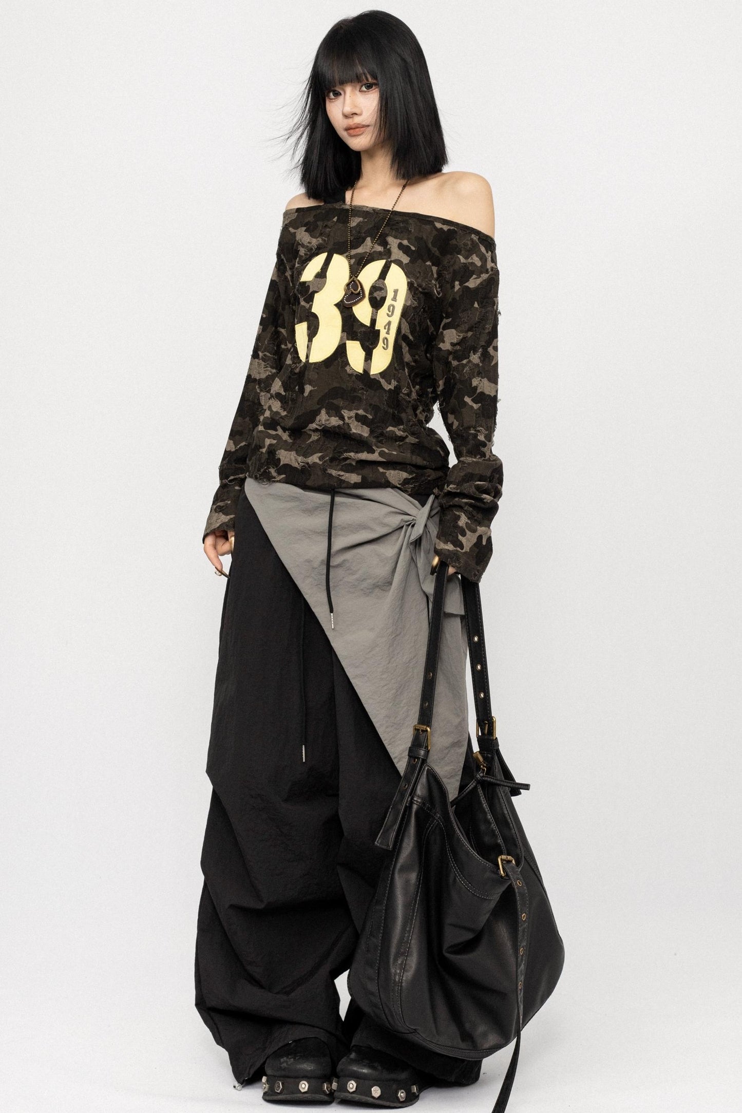 American Camo Print Off-the-Shoulder Top