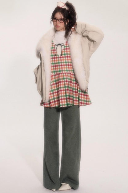Colorful Plaid Wool Vest Dress