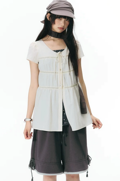 Star Print Layered-Look Short-Sleeve Shirt