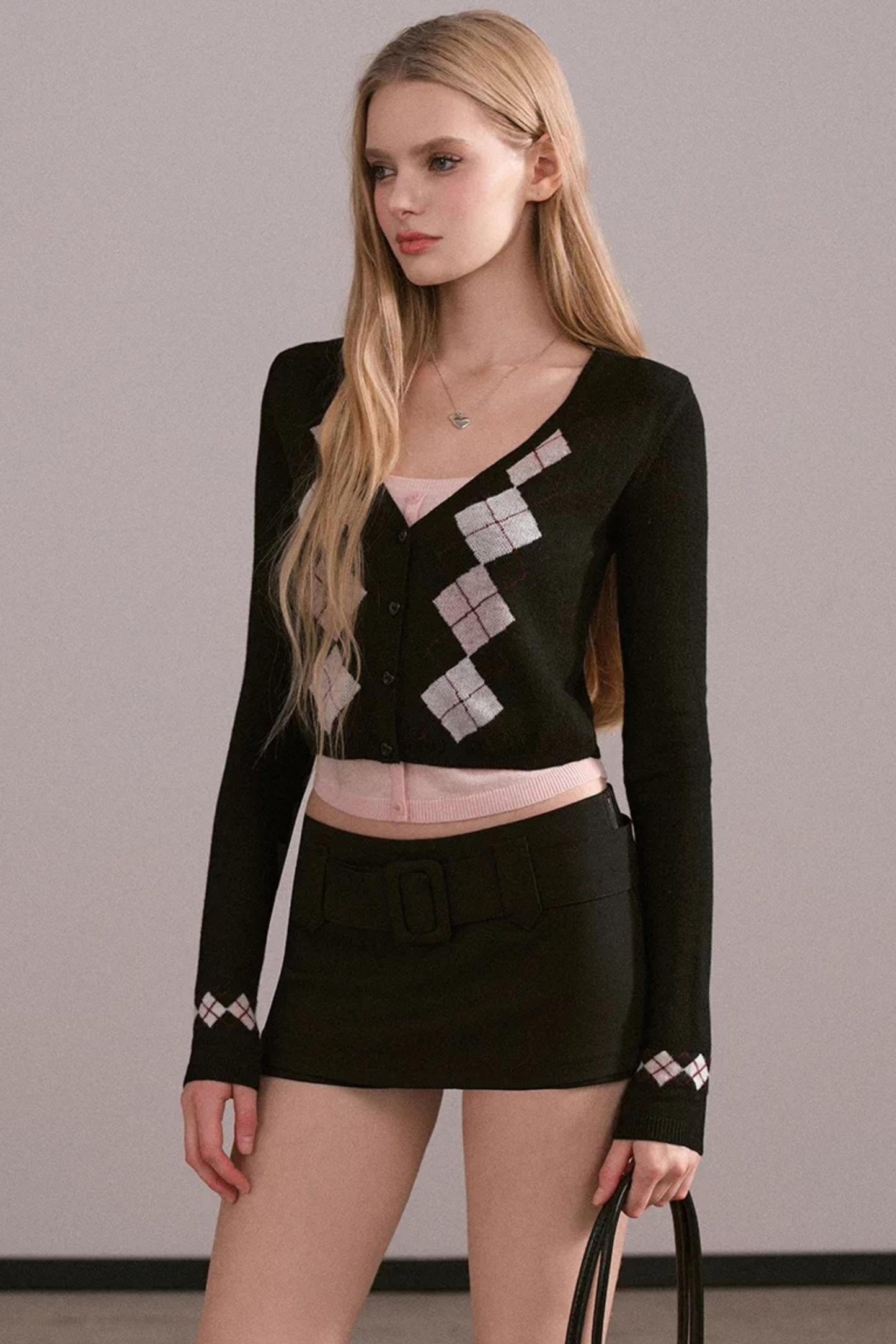 Contrasting Color Quilted Sweater