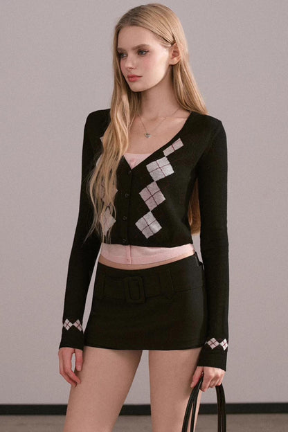 Contrasting Color Quilted Sweater