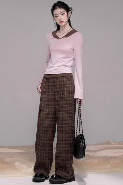 Vintage Check Wide-leg Pants