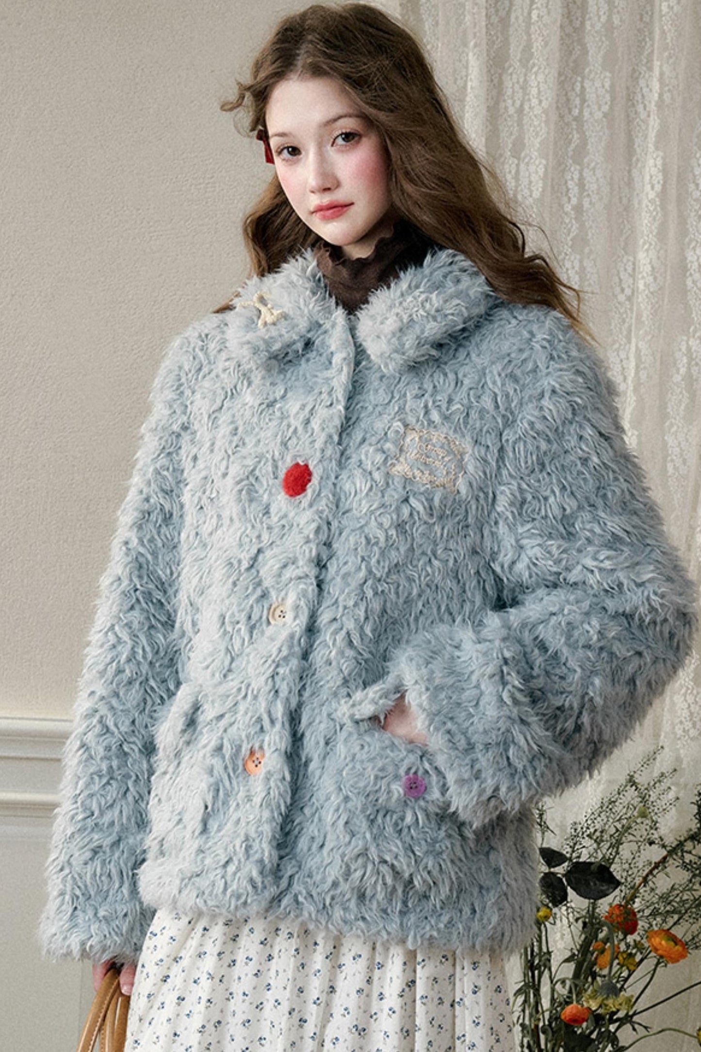 Gray Blue Furry Hug Coat