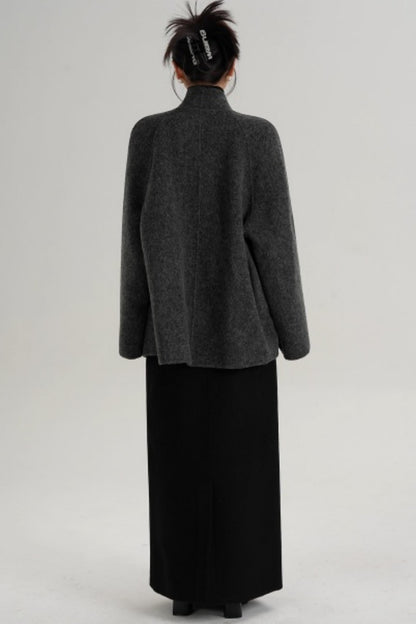 Elegant Lace-Up Woolen Coat