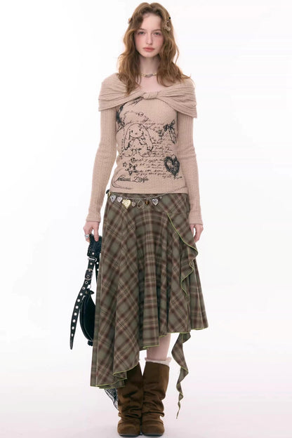 Autumn Plaid Asymmetrical Skirt