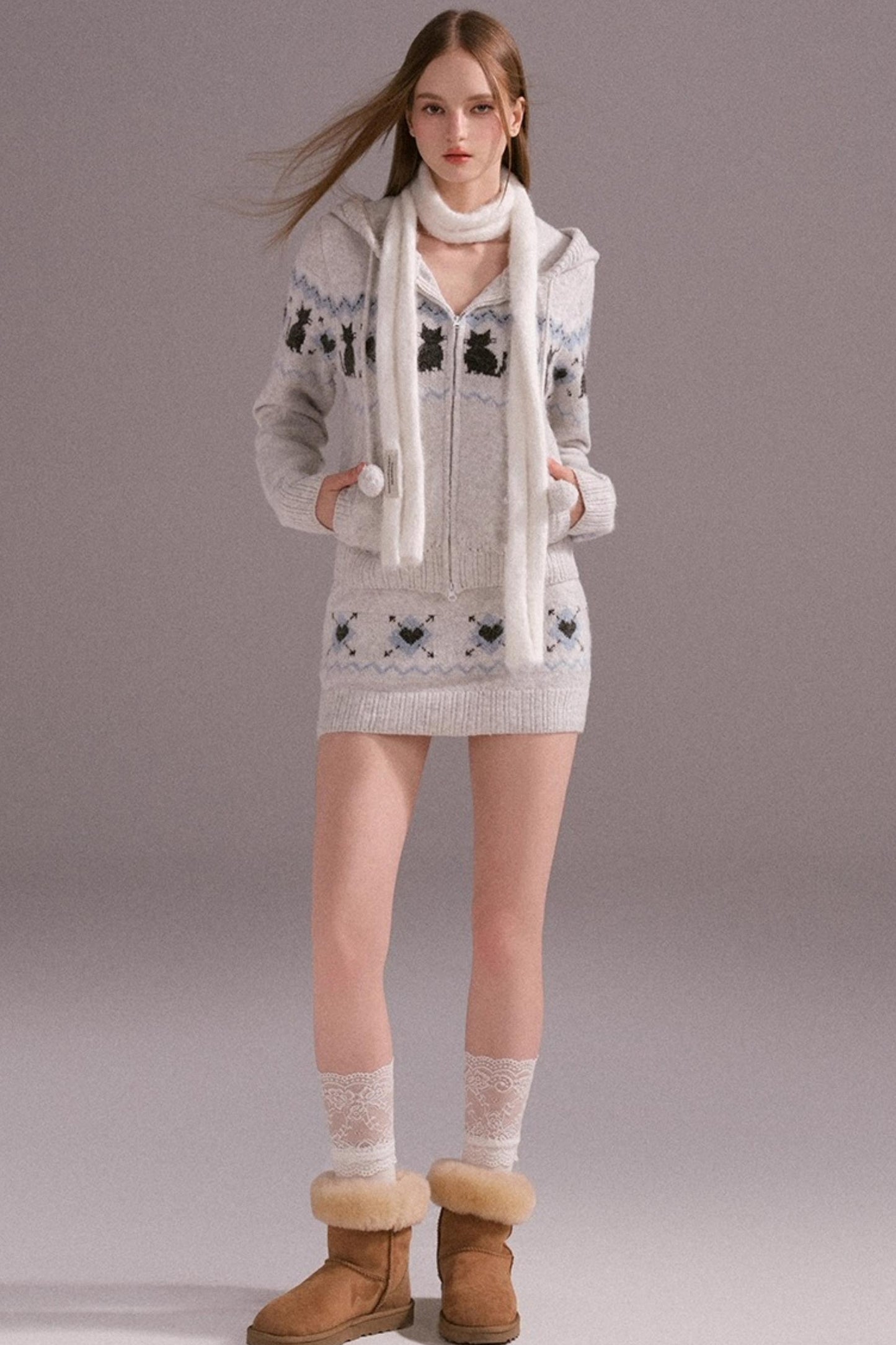 Fair Isle Woolen Skirt Set-Up