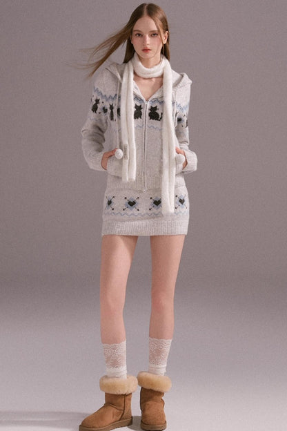 Fair Isle Woolen Skirt Set-Up