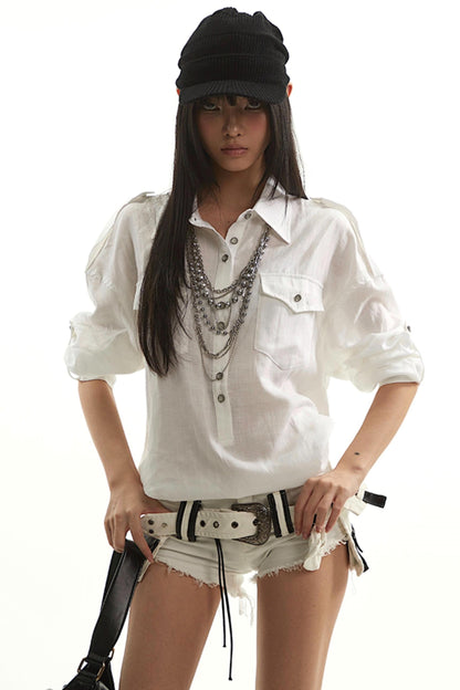 Vintage White Shoulder Sleeve Shirt