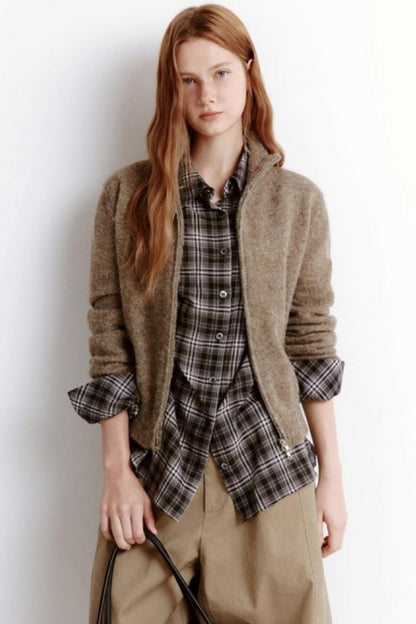 Variegated Zipper Wool Knit Cardigan