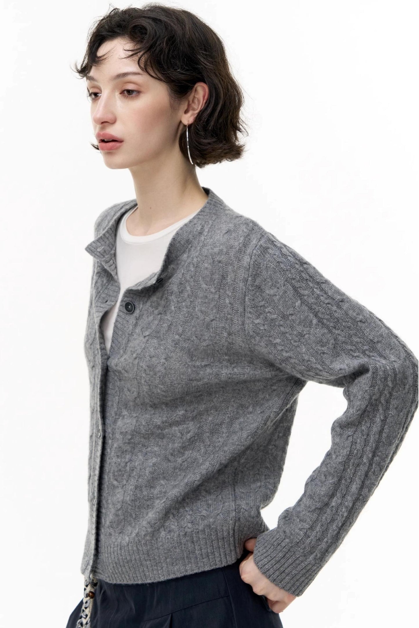 Gray Wool Knitted Cardigan