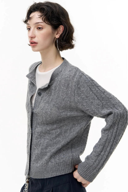 Gray Wool Knitted Cardigan