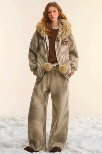 Retro Velvet Striped Jacket Set-Up