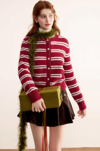 Christmas Red Striped Knitted Cardigan