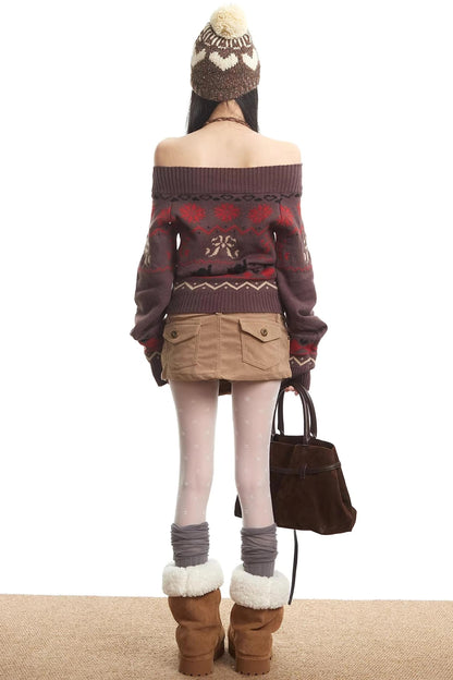 Fair Isle Off-Shoulder Sweater