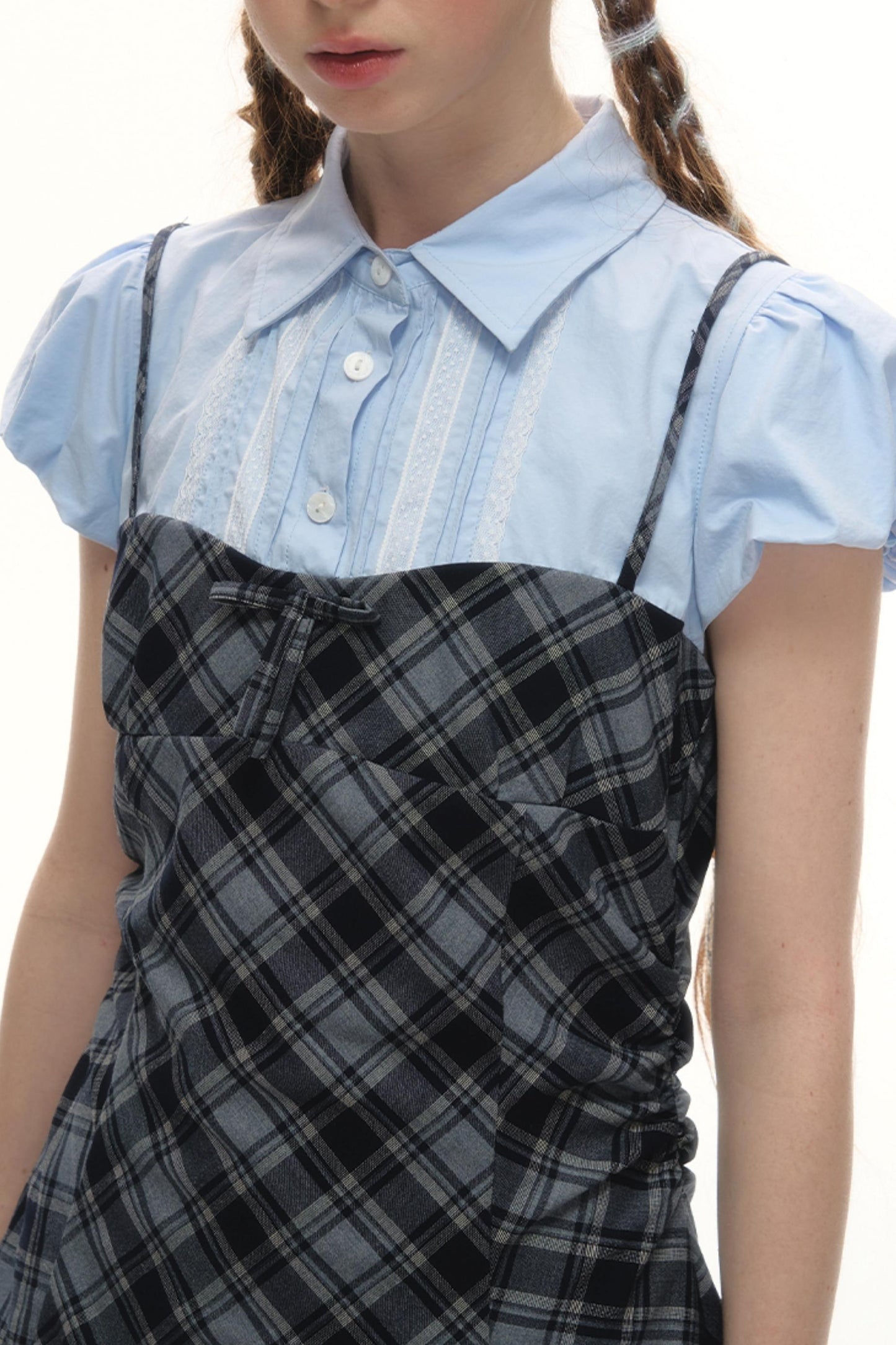 Plaid Bubble Sleeve Dress