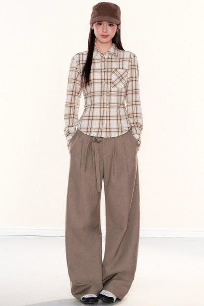 Plaid Waist-Cinching Shirt
