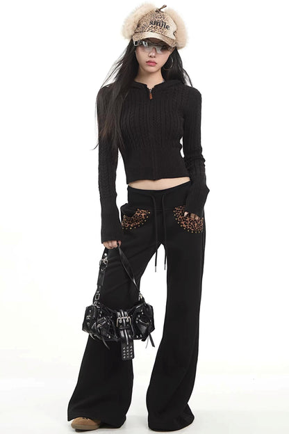 Leopard Print Patchwork Flared Pants