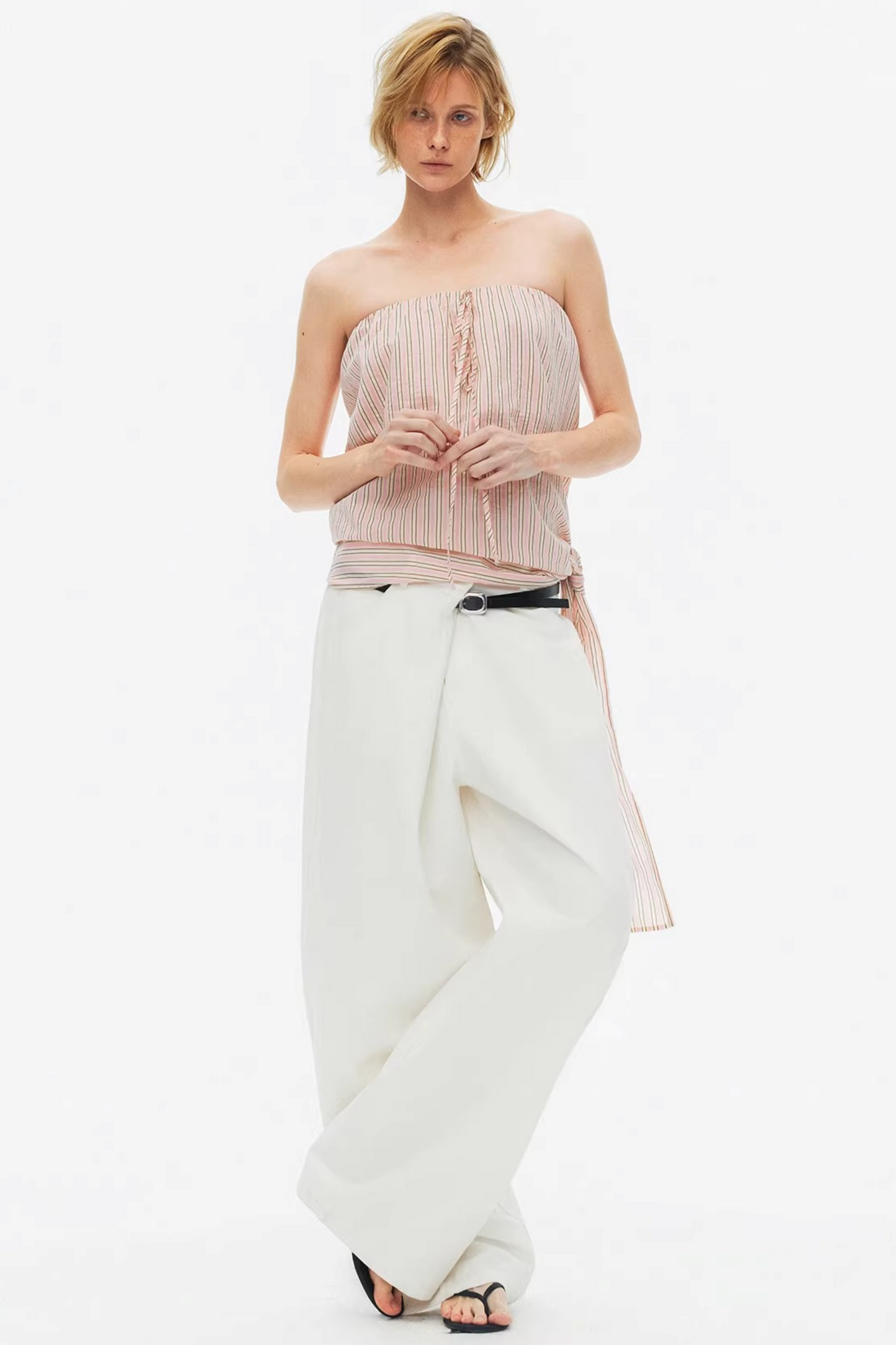 Lightweight Striped Tie-Front Top