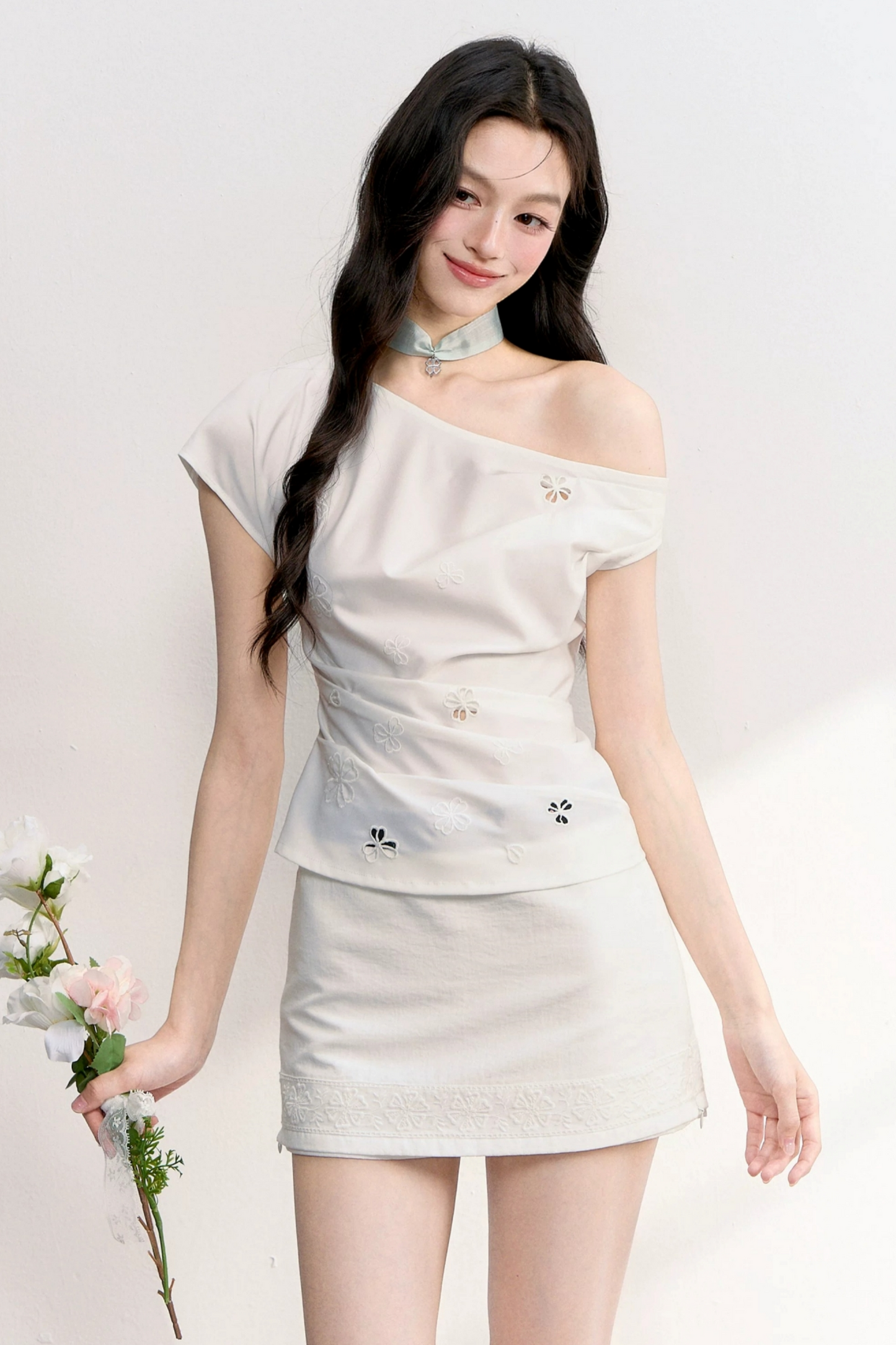 Off-Shoulder Embroidered Top Set-Up
