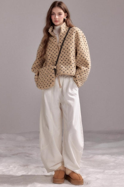 Soft Wool Polka Dot Zipper Jacket