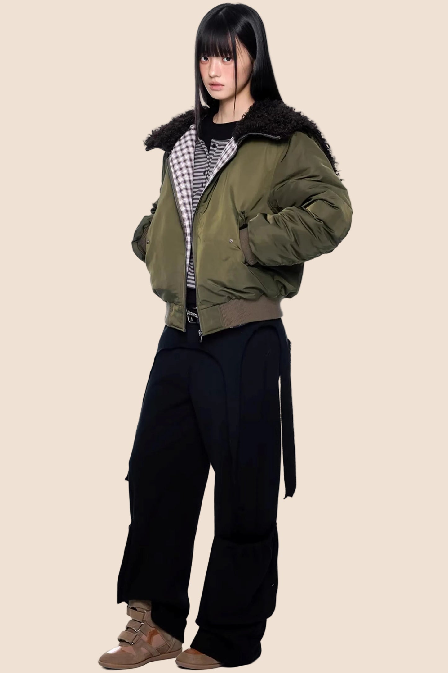 Furry Hooded Patchwork Jacket