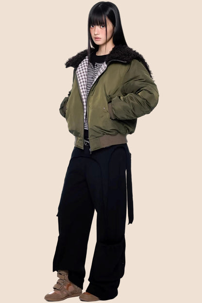 Furry Hooded Patchwork Jacket