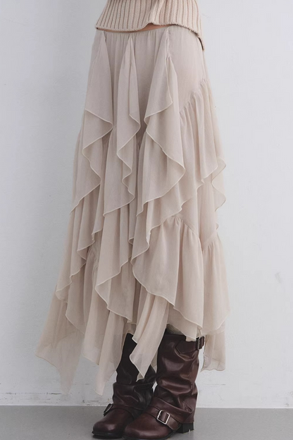 Irregular Ruffled Chiffon Skirt