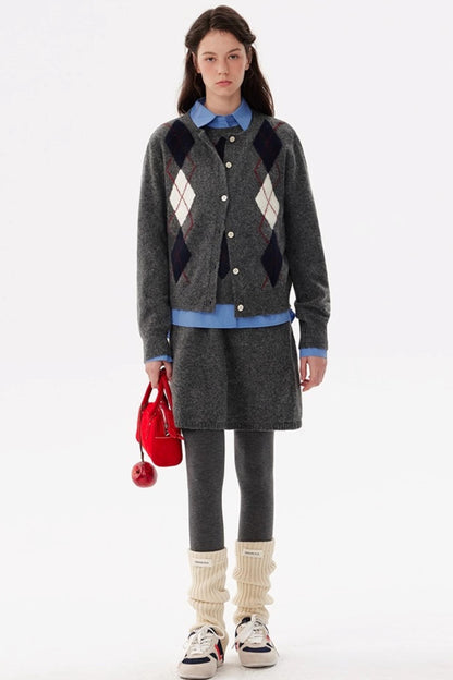 Rhombus Elements Knit Cardigan Set