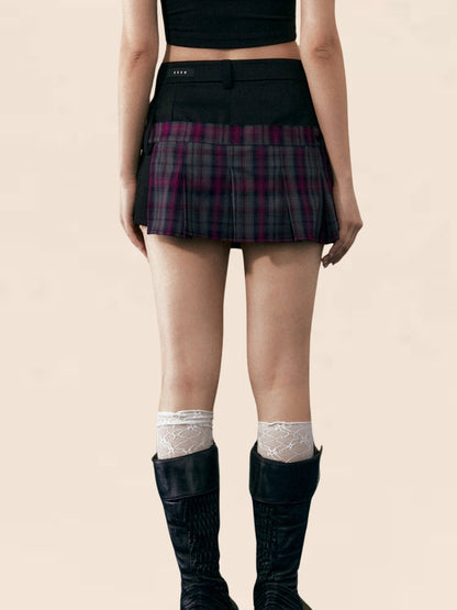 American Retro Plaid Patchwork Short Skirt