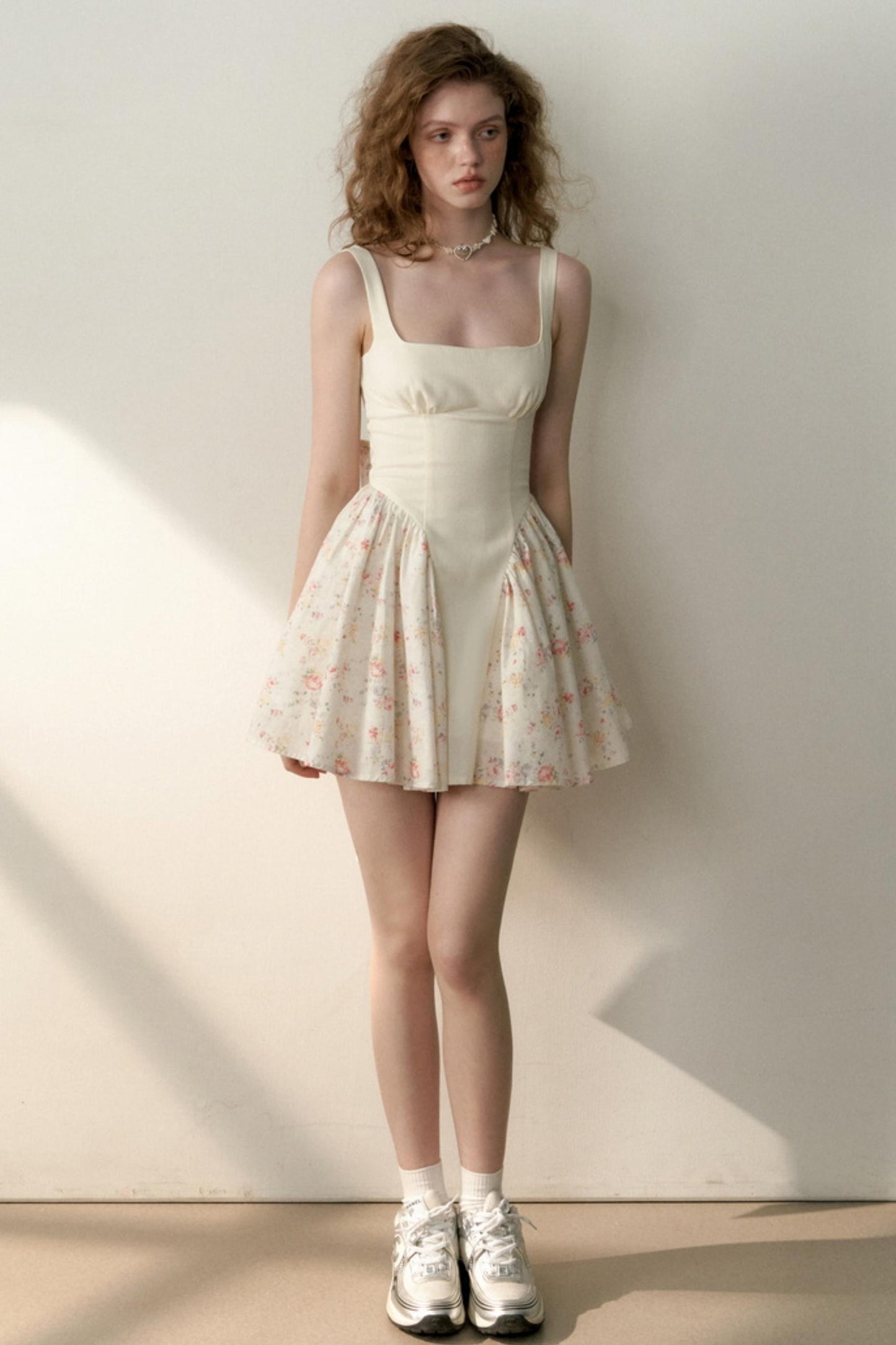 Floral Patchwork Bowtie Camisole Dress