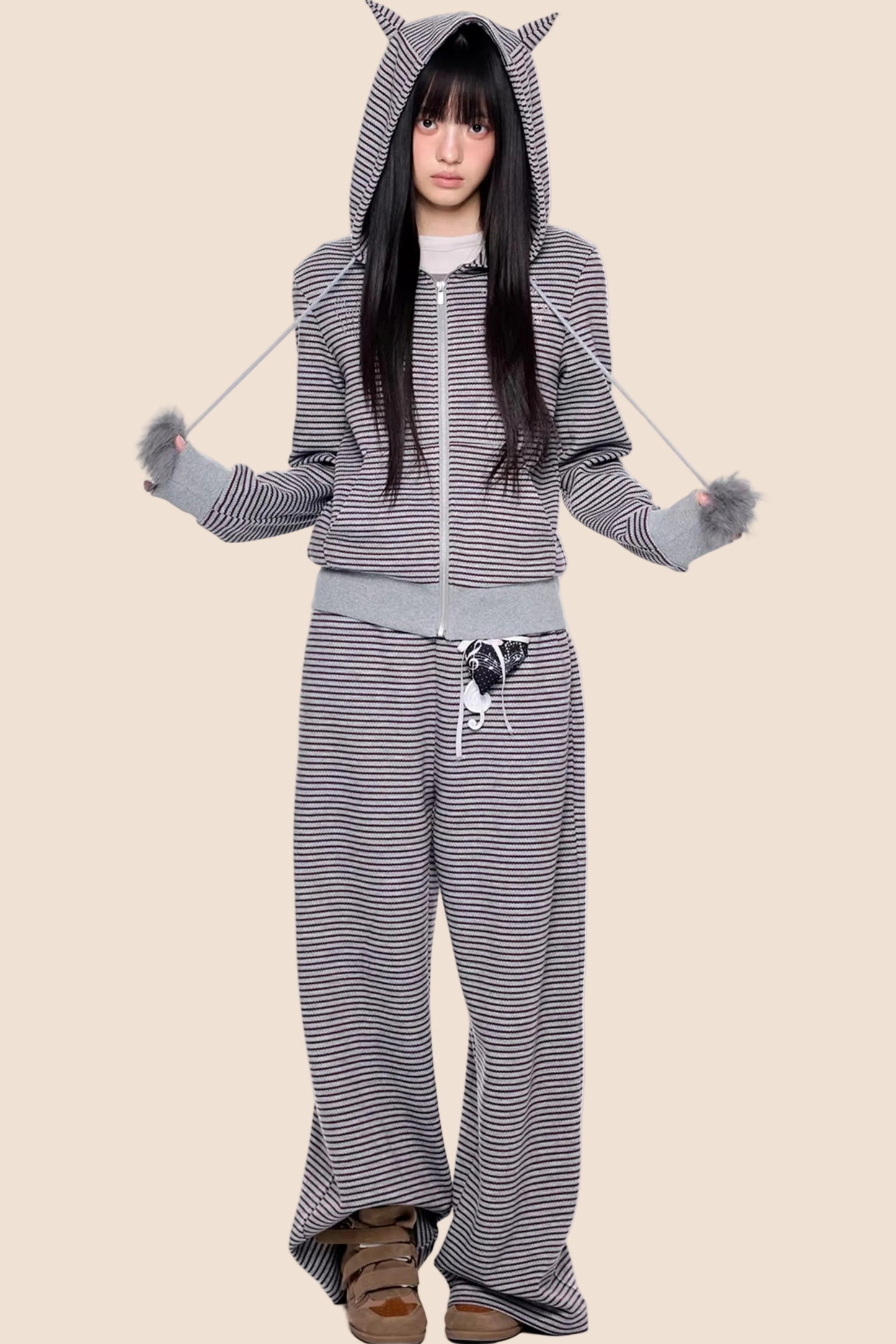 Little Devil Striped Hooded Jacket Set-Up