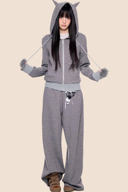 Little Devil Striped Hooded Jacket Set-Up