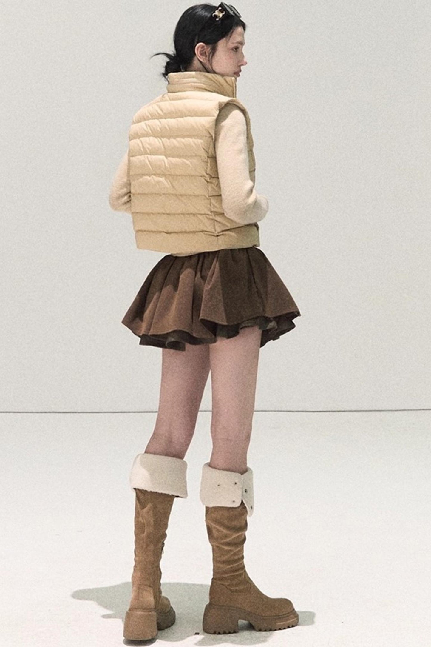 Plaid Color-Blocked A-Line Skirt