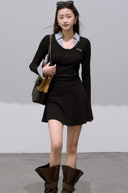 Slim Waist Long-Sleeved Knitted Dress