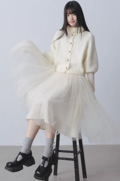 High-Waisted Beige Tutu Skirt