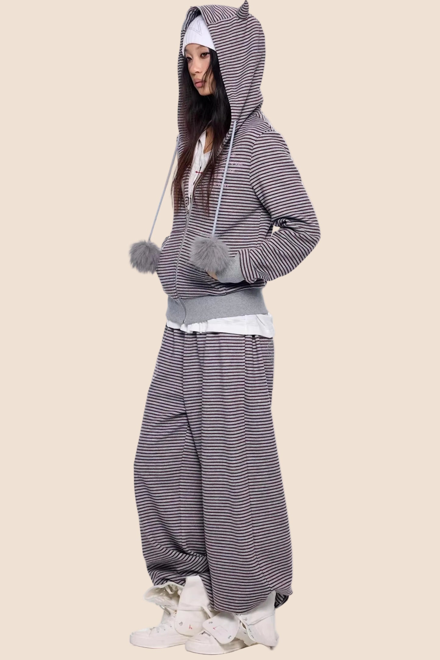 Devil Striped Hooded Jacket Set-Up