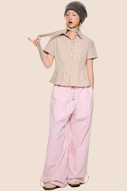 Plaid Tie Collar T-Shirt